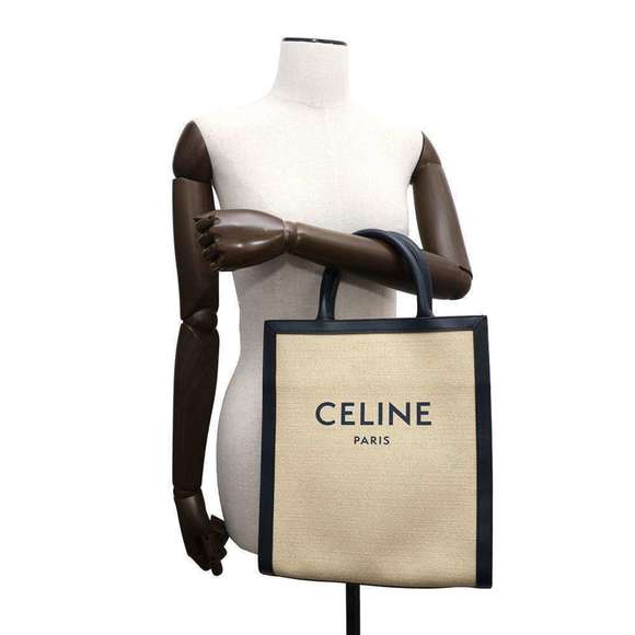 CELINE Canvas Leather Tote Bag Small Vertical Cabas 192082DL4 Shoulder - Picture 4 of 11